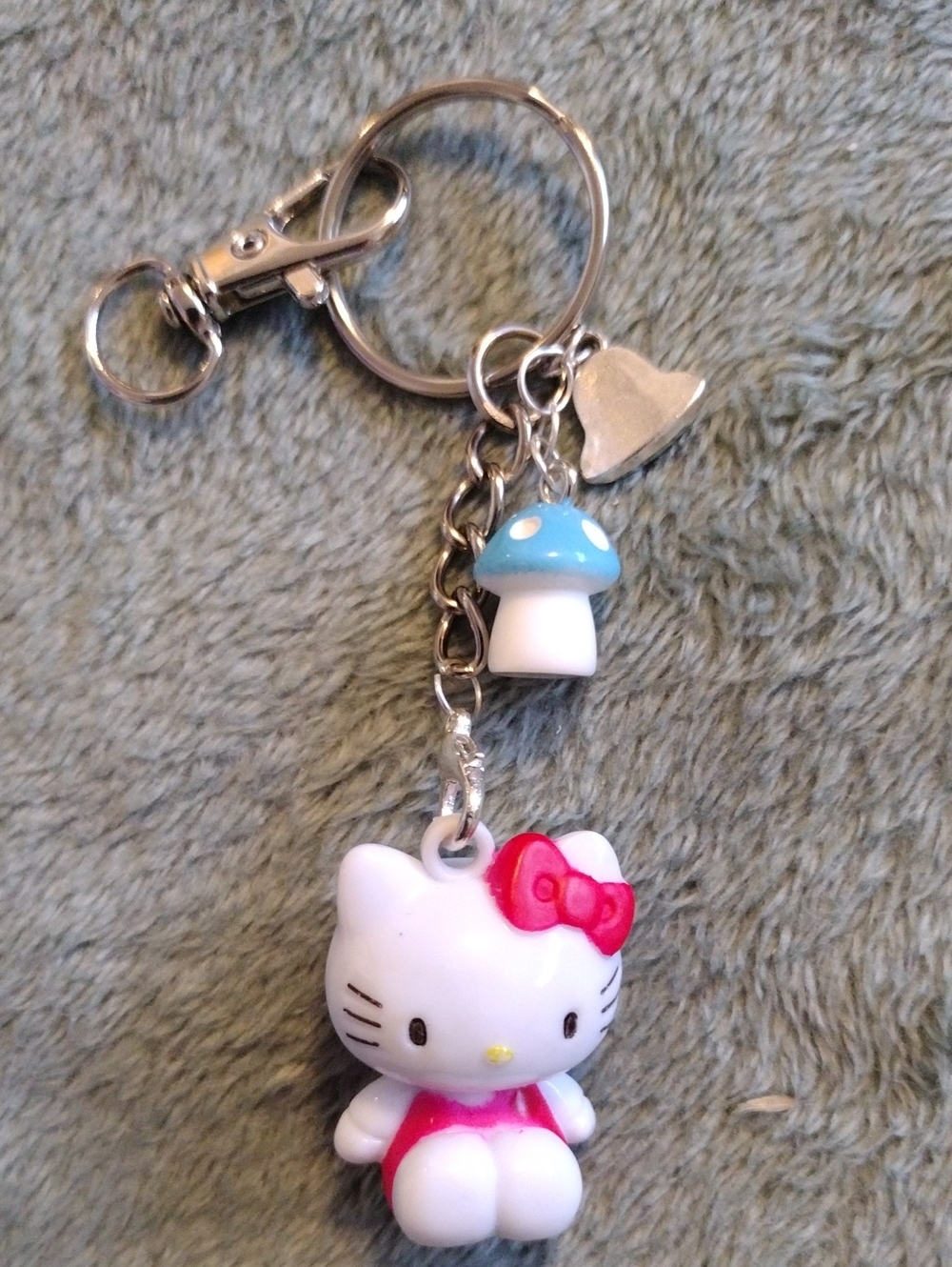 Hello Kitty Pink Bow and Blue Mushroom Keychain